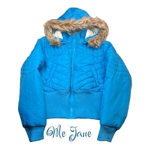 B-Hip By Me Jane Junior / Women Hood Jacket Sz Large Blue Pockets Crop